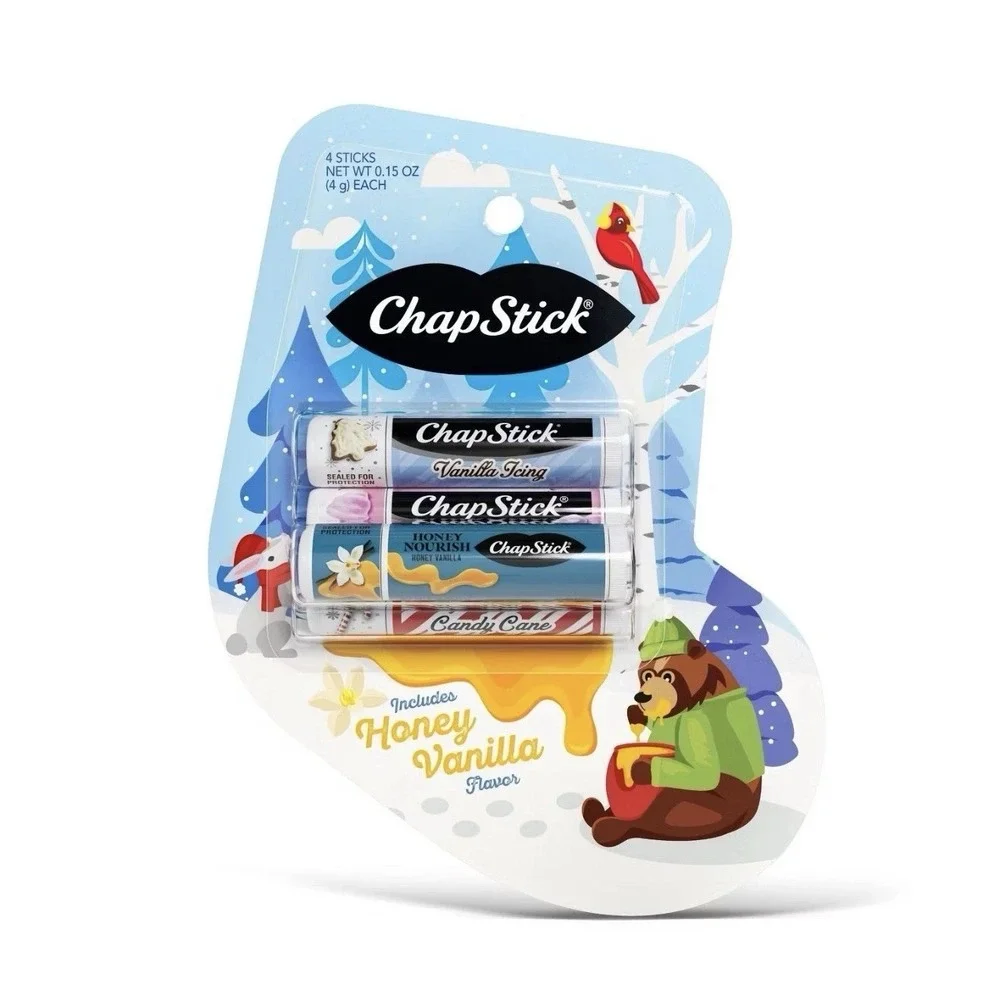 Chapstick Holiday Lip Balm Gift Set Honey Candy‎ Cane Vanilla Icing Cotton Candy